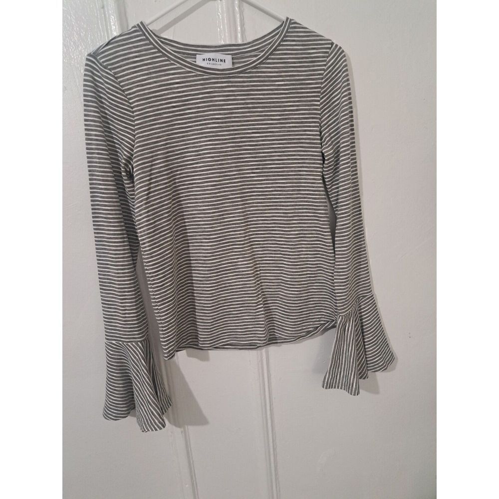 Highline Collective Womens Small Gray Longsleeve bell Tshirt Stripe spring Top